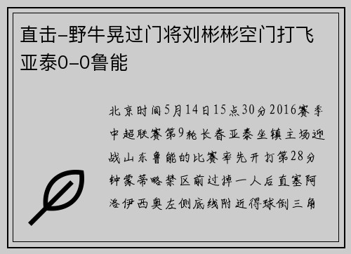 直击-野牛晃过门将刘彬彬空门打飞 亚泰0-0鲁能